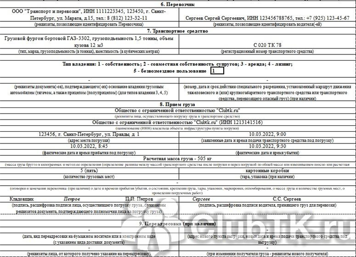 Кто оформляет транспортную накладную?
