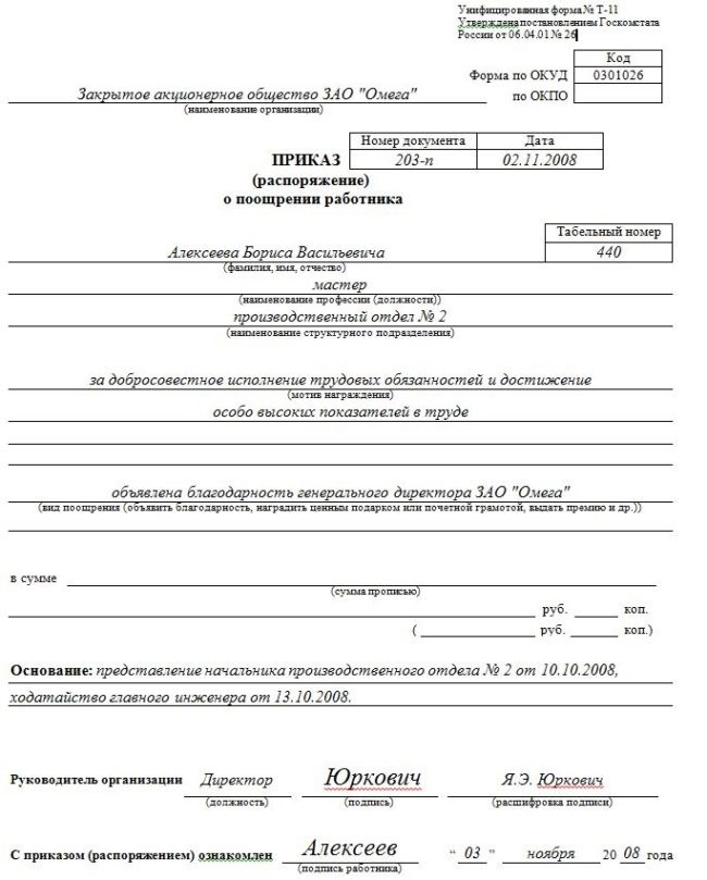 Приказ о внесении изменений в штатное расписание