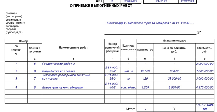 Порядок заполнения бланка КС-2