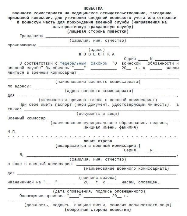 Согласно российскому законодательству, повестки должны вручаться непосредственно гражданину или членам его семьи, если они отсутствуют. Невручение или игнорирование повестки может повлечь за собой судебное разбирательство. За отказ от службы может грозить уголовная ответственность, если только они не освобождены от нее по уважительным причинам, таким как состояние здоровья, семейные обстоятельства или продолжающееся обучение в университете. В случаях, когда юноши отказываются выполнять повестку без законных оснований, военные власти могут принять меры по обеспечению соблюдения закона, включая возможные штрафы или обязательную службу в вооруженных силах.