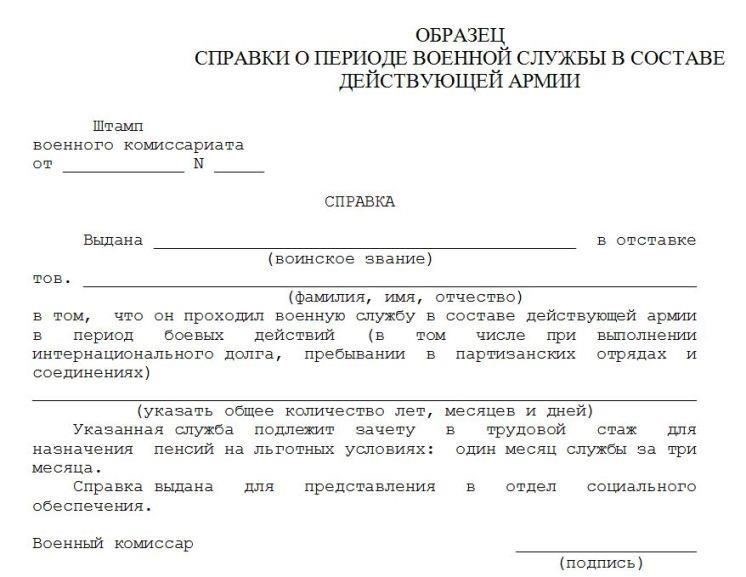 Сведения о периоде службы.