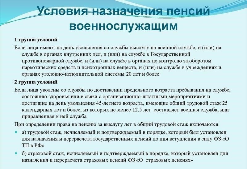 Условия начисления пенсии